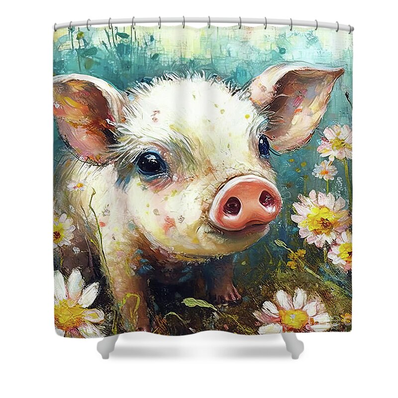 Piglet Shower Curtain featuring the painting Cute Patootie Piglet by Tina LeCour
