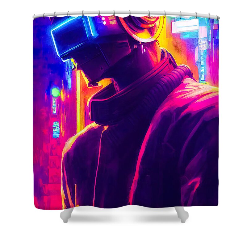 Man Shower Curtain featuring the painting Cyberpunk Society, 20 by AM FineArtPrints
