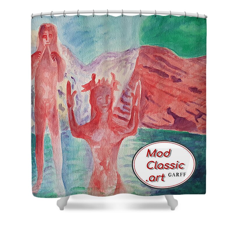 Sculpture Shower Curtain featuring the painting Cycladic Tune ModClassic Art by Enrico Garff