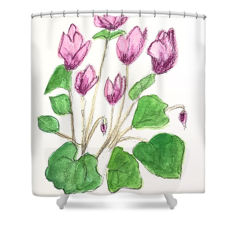  Shower Curtain featuring the painting Cyclamen by Margaret Welsh Willowsilk