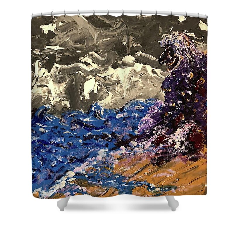 Cyhyraeth Shower Curtain featuring the painting Cyhyraeth by Bethany Beeler