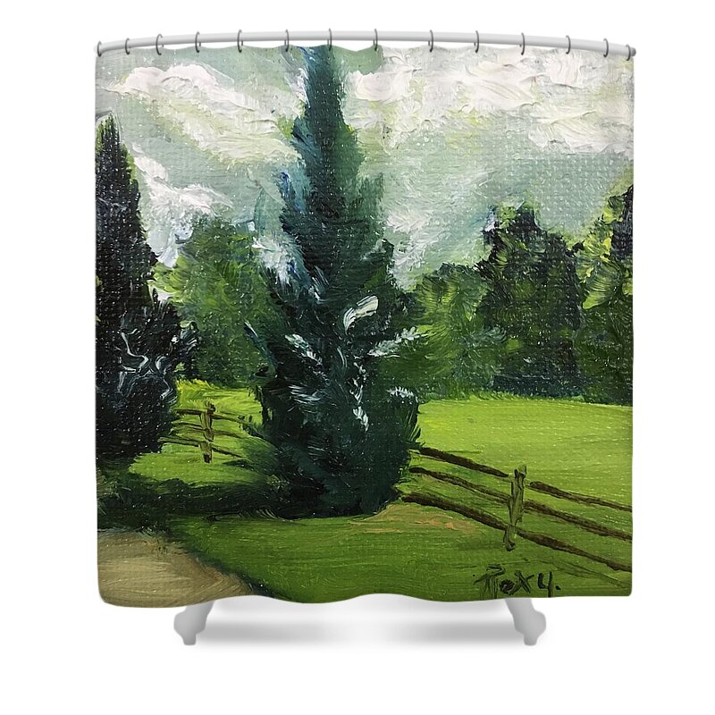 Cypress Trees Shower Curtain featuring the painting Cypress Trees by Roxy Rich