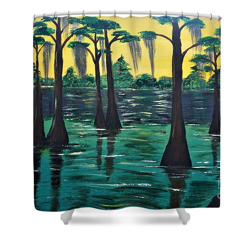 Cypress Tree Shower Curtain featuring the painting Cypress Under the Sun by Jimmy Clark