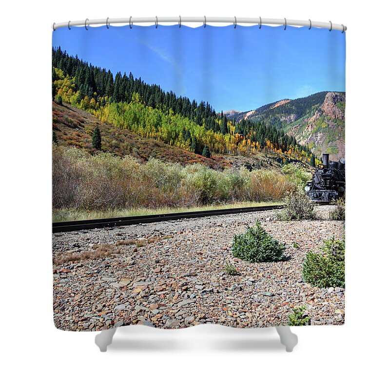 Fine Art Shower Curtain featuring the photograph D and RGW Locomotive by Robert Harris