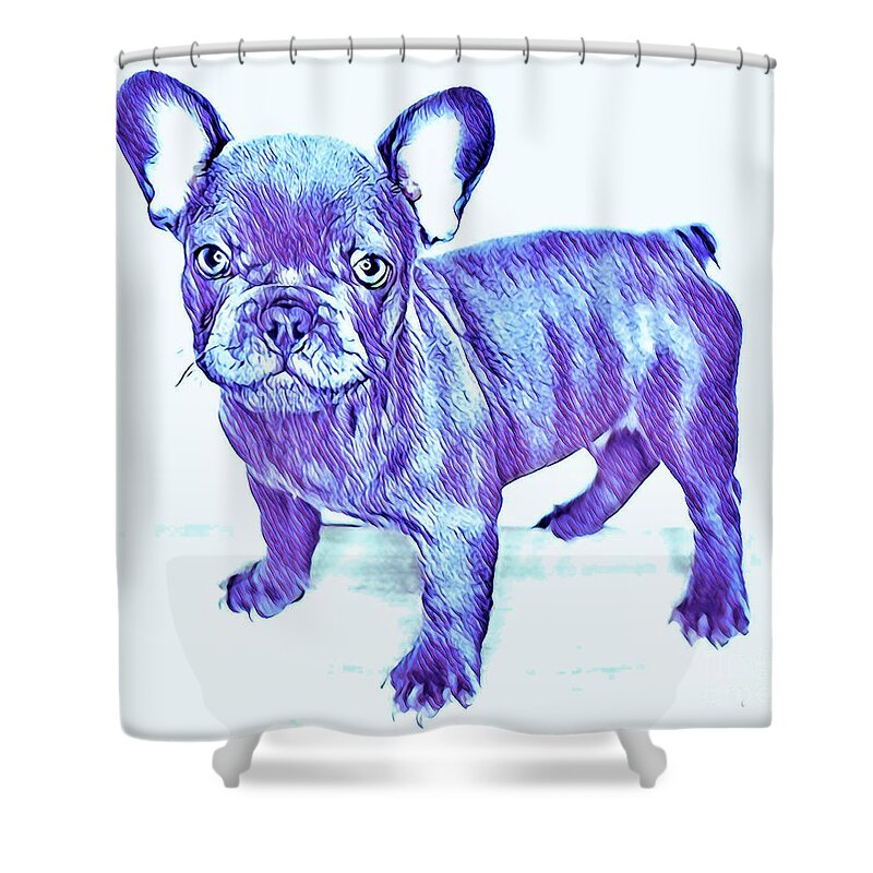 Blue French Bulldog. Frenchie. Dog. Pets. Animals. Shower Curtain featuring the digital art Da Ba Dee by Denise Railey
