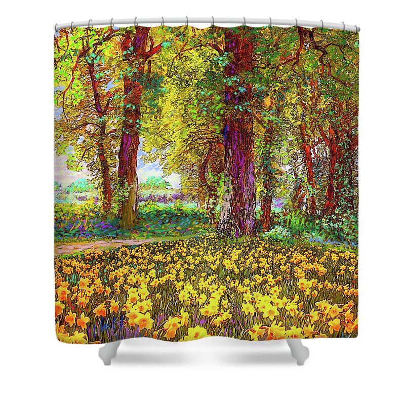Landscape Shower Curtain featuring the painting Daffodil Sunshine by Jane Small