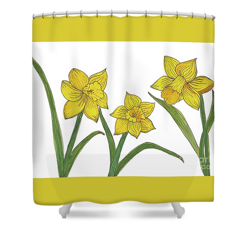 Daffodils Shower Curtain featuring the mixed media Daffodils by Lisa Neuman