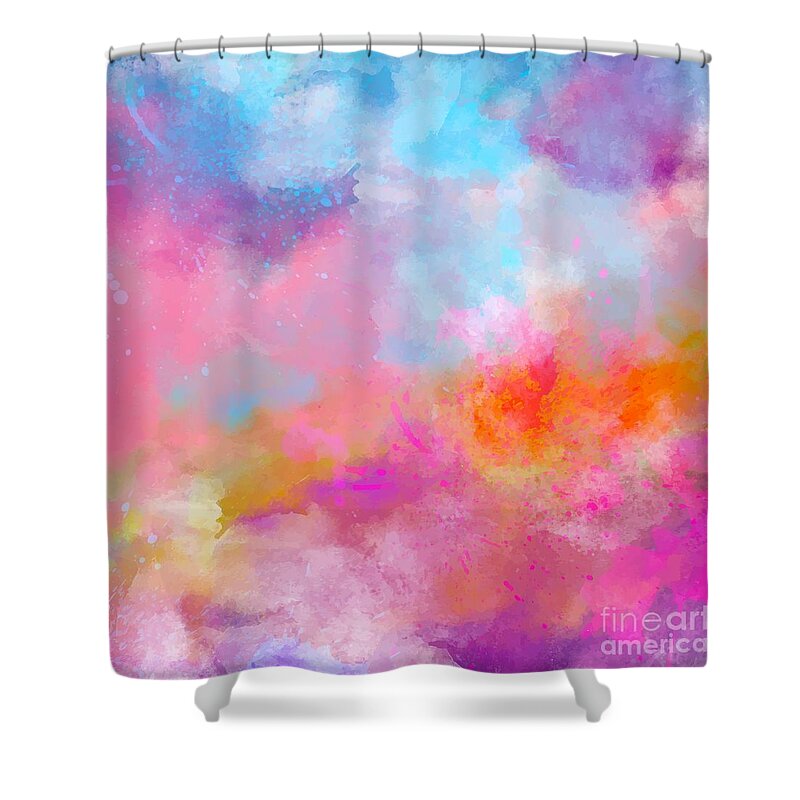 Watercolor Shower Curtain featuring the digital art Daimaru - Artistic Abstract Blue Purple Bright Watercolor Painting Digital Art by Sambel Pedes