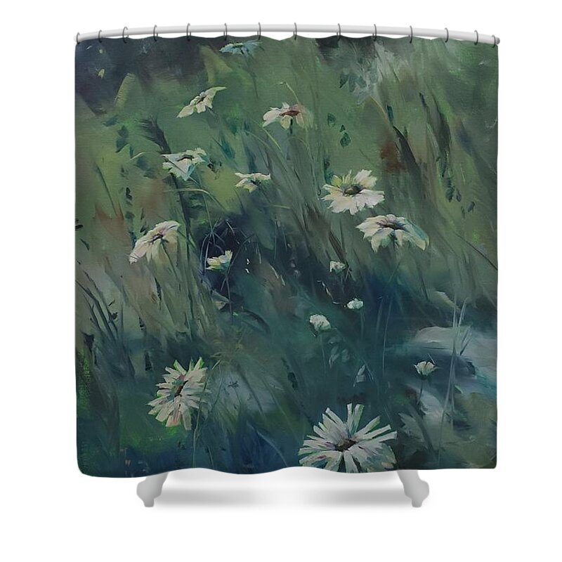 Flower Shower Curtain featuring the painting Daisy-A-Day by Sheila Romard