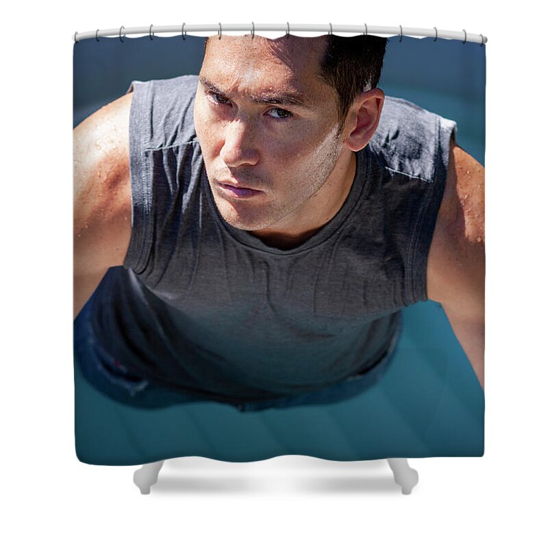 Dv8ca Shower Curtain featuring the photograph Dan RX at the Hot Tub by Jim Whitley