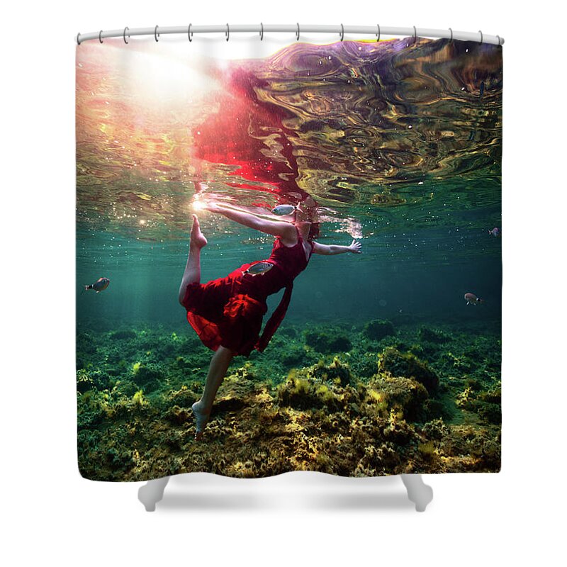 Underwater Shower Curtain featuring the photograph Dancing II by Gemma Silvestre