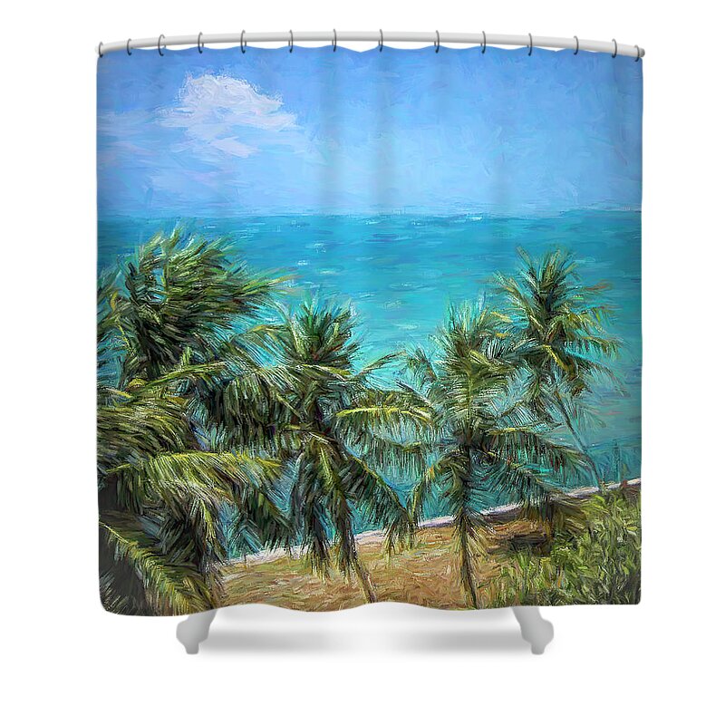 Palms Shower Curtain featuring the photograph Dancing Palms by Ginger Stein