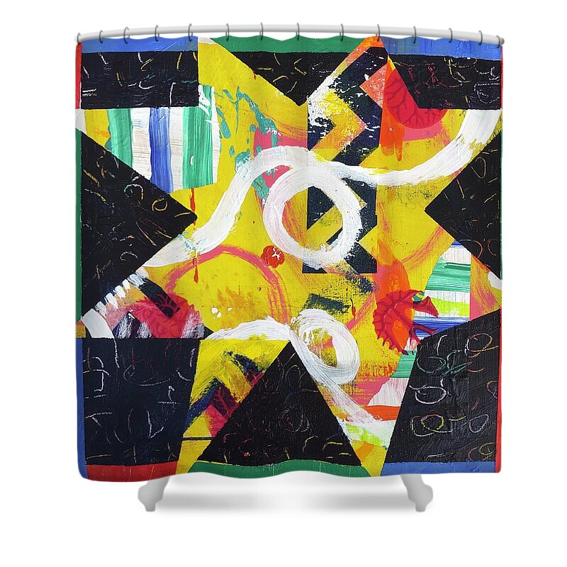 Star Shower Curtain featuring the painting Dancing Yellow Star by Cyndie Katz
