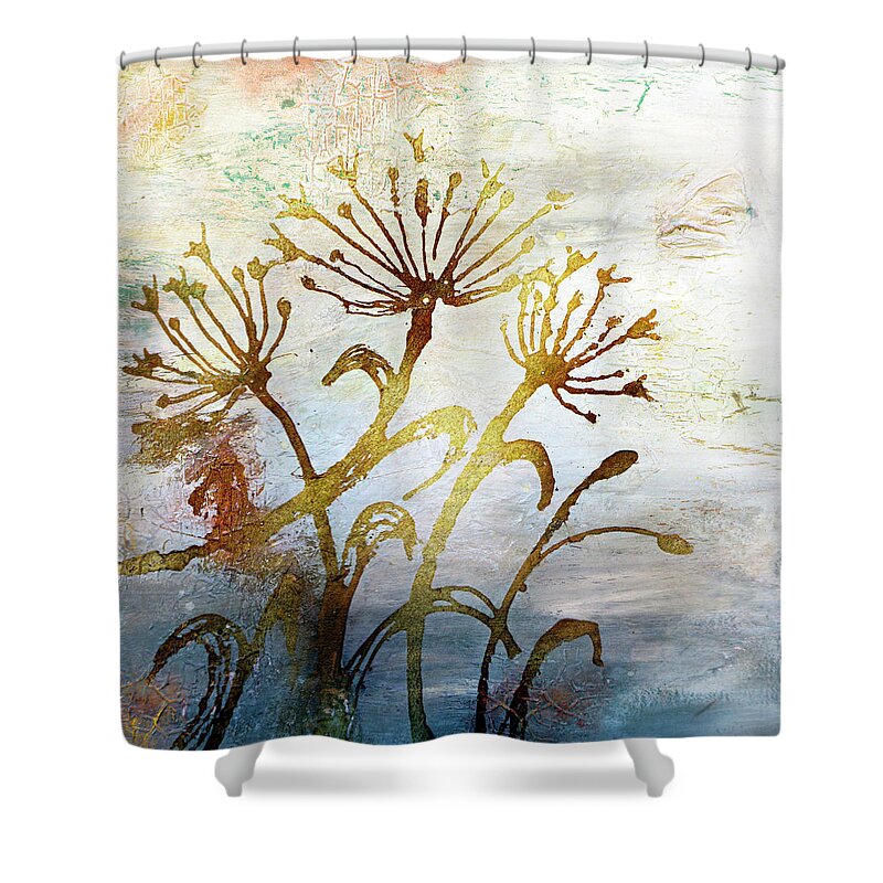 Dandelion Shower Curtain featuring the painting Dandelion Silhouette at Sunset by Joanne Herrmann
