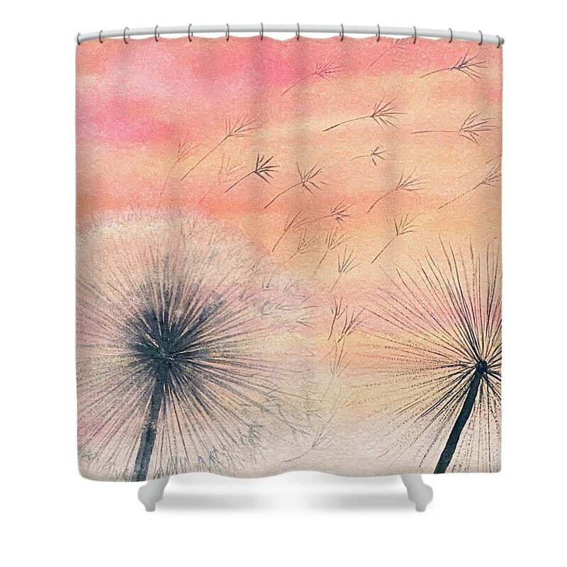Dandelions Shower Curtain featuring the painting Dandelions at Sunset by Lisa Neuman