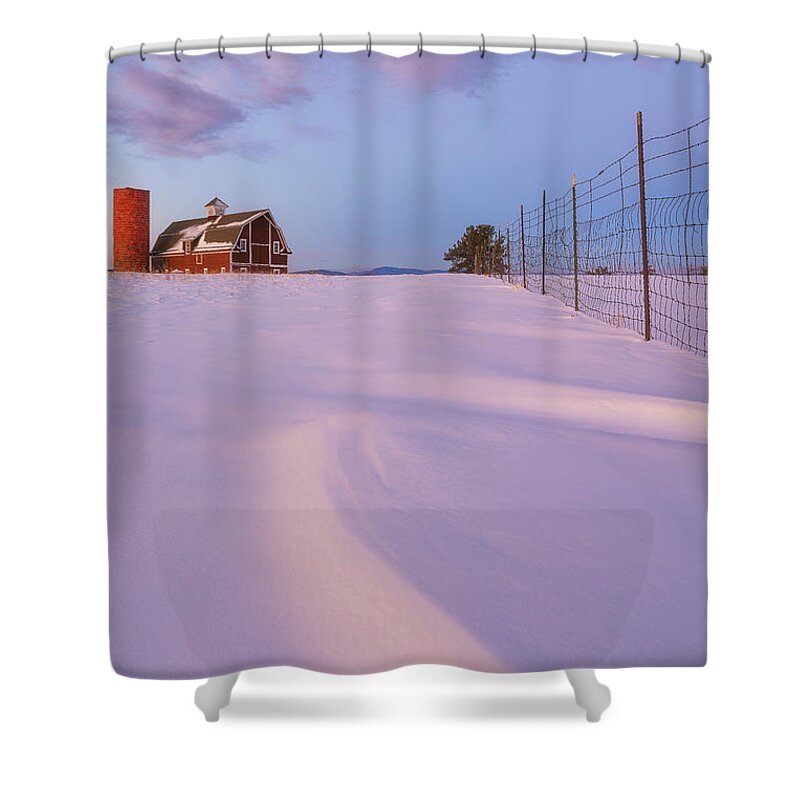 Barn Shower Curtain featuring the photograph Daniels Barn Pink Sunrise by Darren White