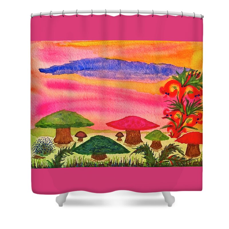 Mushrooms Shower Curtain featuring the painting Dare To Keep Dreaming by Karen Nice-Webb