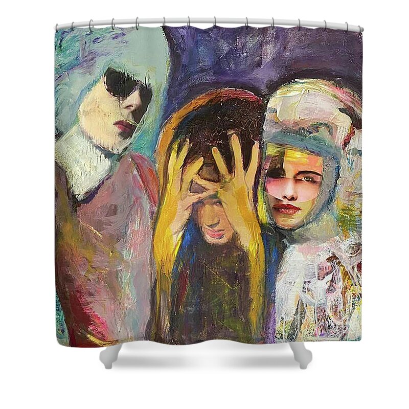  Shower Curtain featuring the mixed media Dark Lady by Val Zee McCune