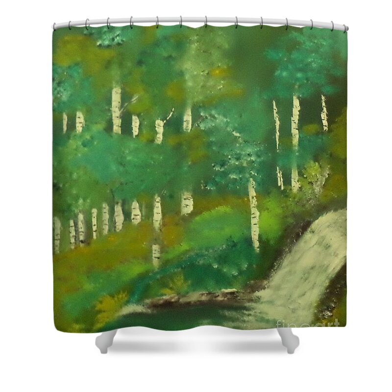 Waterfall Shower Curtain featuring the painting Darken Woods Painting # 247 by Donald Northup