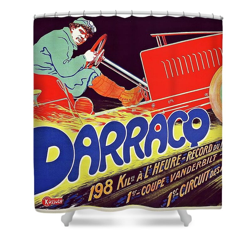 Antic Cars Shower Curtain featuring the painting Darracq 1906 Vintage Automobile Poster by Vincent Monozlay