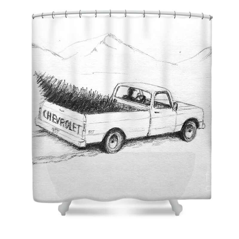 Christmas Shower Curtain featuring the drawing Driving Through the Snow by Stacy C Bottoms
