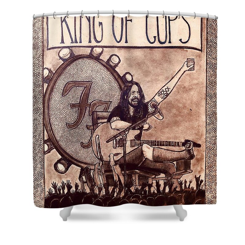 Dave Grohl Shower Curtain featuring the drawing Dave Grohl. King of cups by Kathy Zyduck