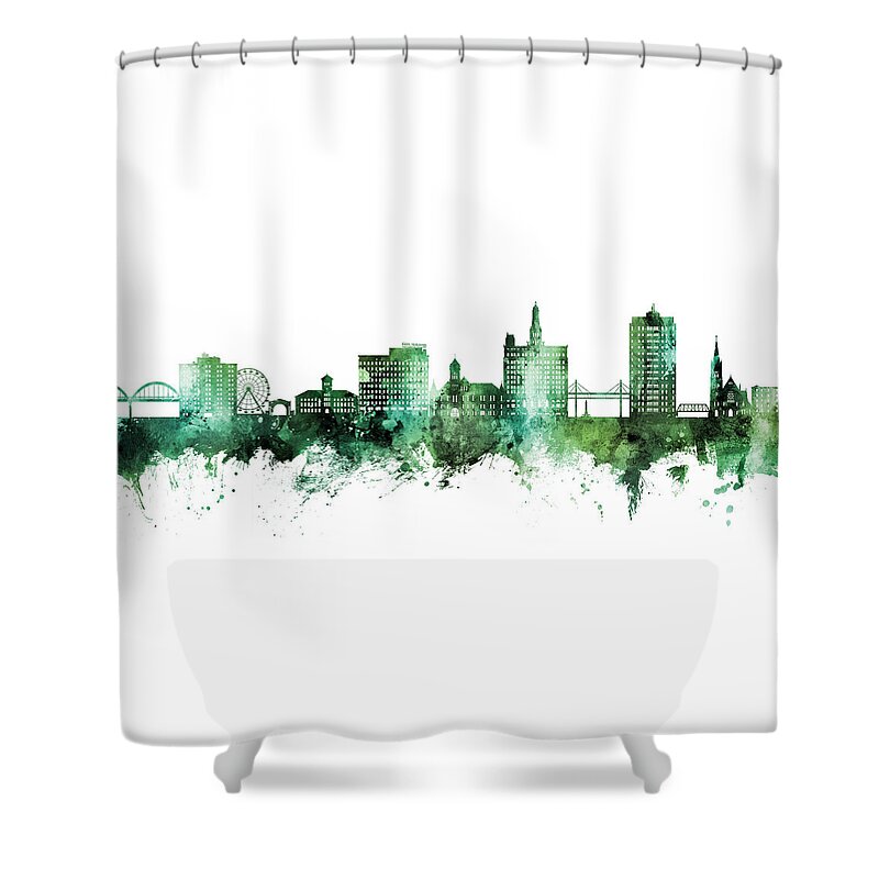 Davenport Shower Curtain featuring the digital art Davenport Iowa Skyline #04 by Michael Tompsett