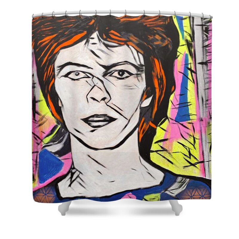 David Bowie Shower Curtain featuring the painting David Bowie by Jayime Jean