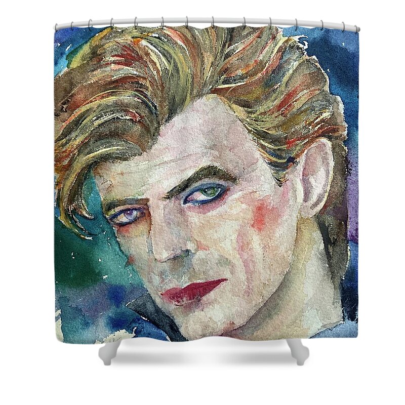 David Bowie Shower Curtain featuring the painting DAVID BOWIE - watercolor portrait by Fabrizio Cassetta