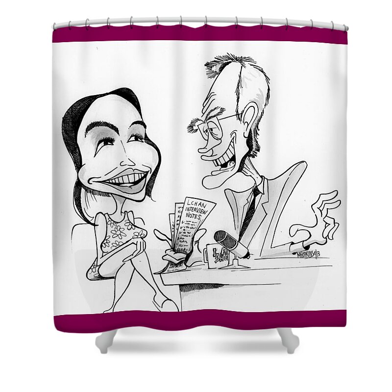 David Shower Curtain featuring the drawing David Letterman and Lindsay Lohan by Michael Hopkins