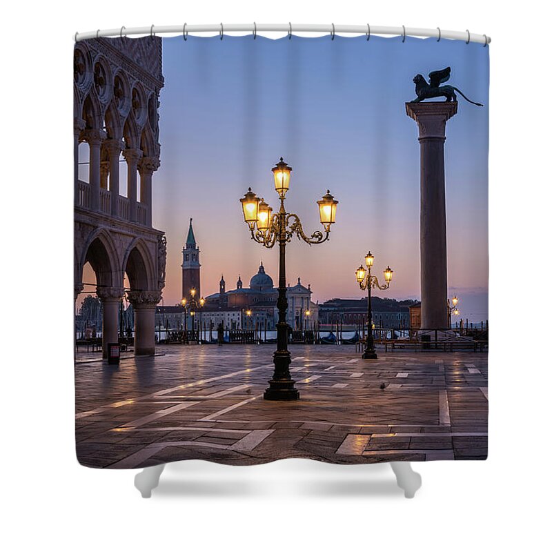 Italy Shower Curtain featuring the photograph Dawn At St Marks Square, Venice, Italy by Sarah Howard