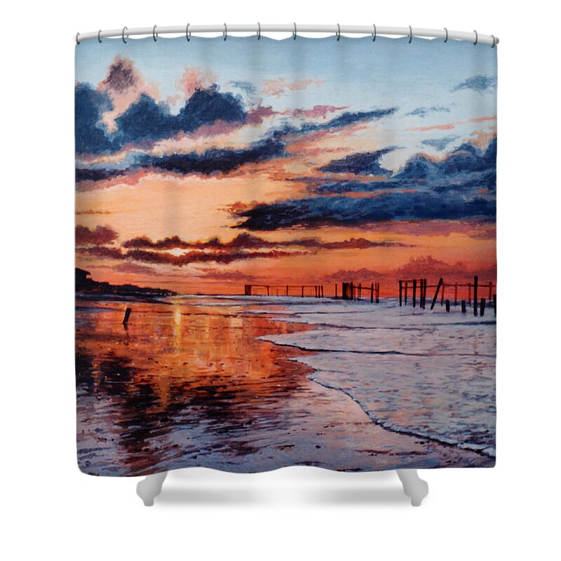Dawn Shower Curtain featuring the painting Dawn on Crystal Beach by Randy Welborn