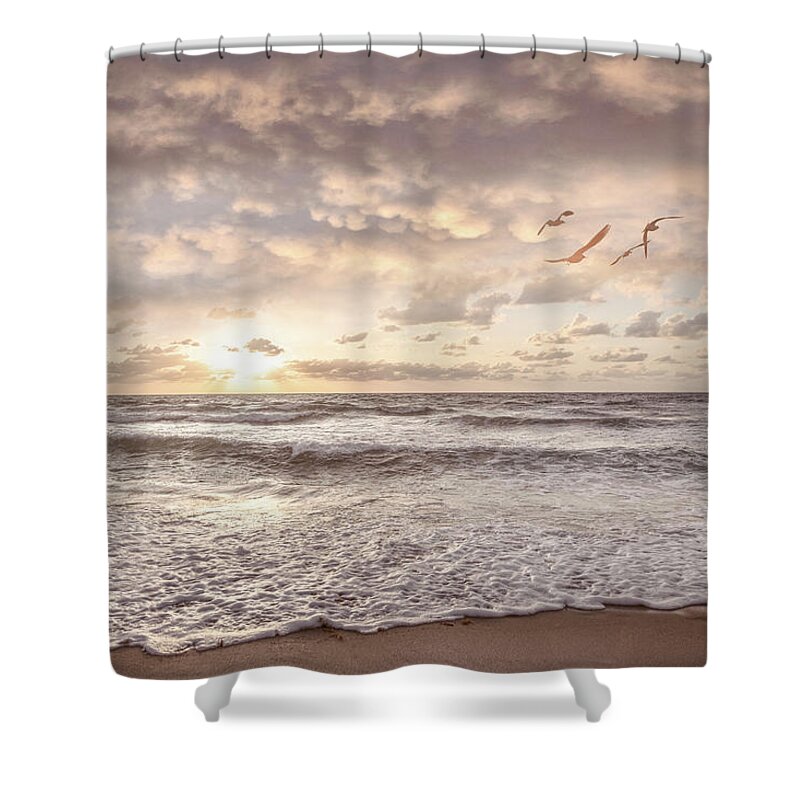 Wave Shower Curtain featuring the photograph Dawn's Pale Golden Light by Debra and Dave Vanderlaan