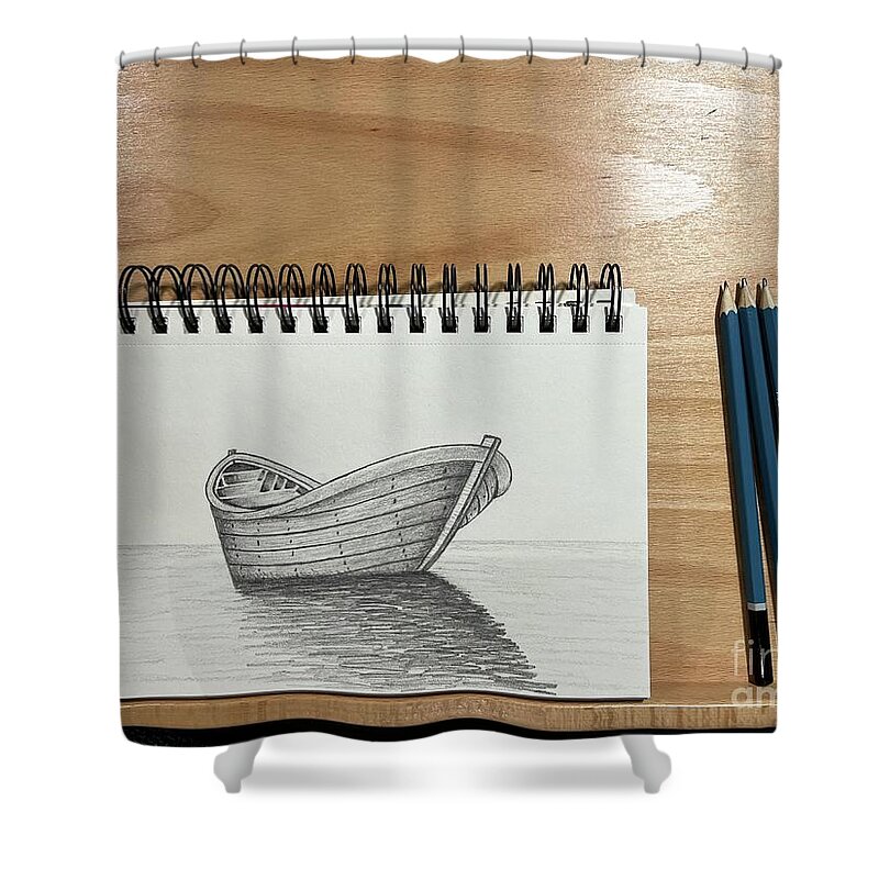  Shower Curtain featuring the drawing Day 130 Boat Sketch by Donna Mibus