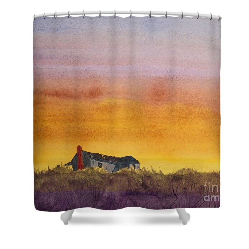 Sunset Shower Curtain featuring the painting Day is Done by William Renzulli