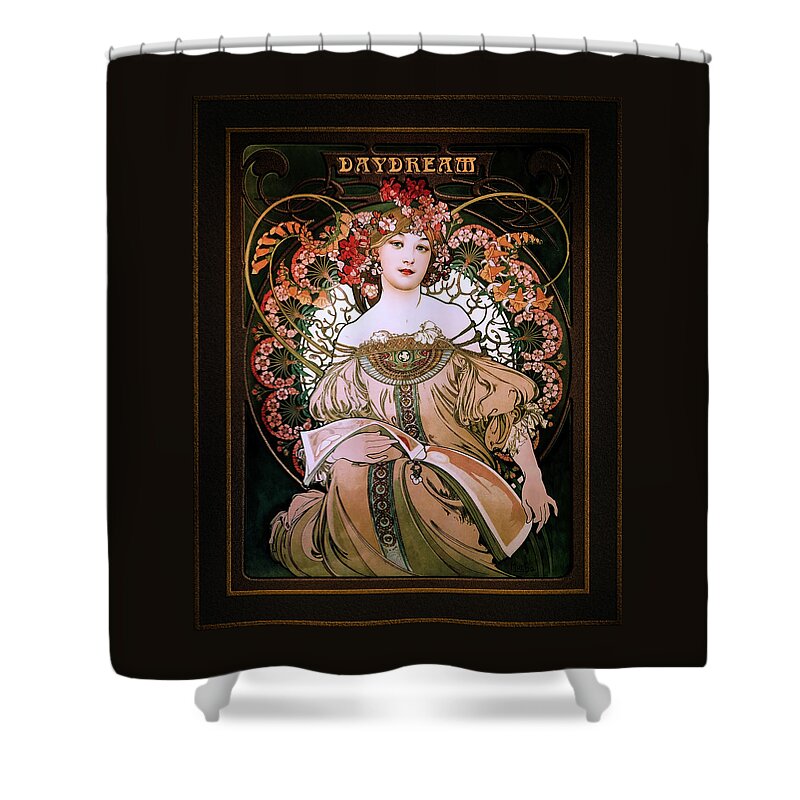 Daydream Shower Curtain featuring the painting Daydream c1896 by Alphonse Mucha Remastered Retro Art Xzendor7 Reproductions by Xzendor7