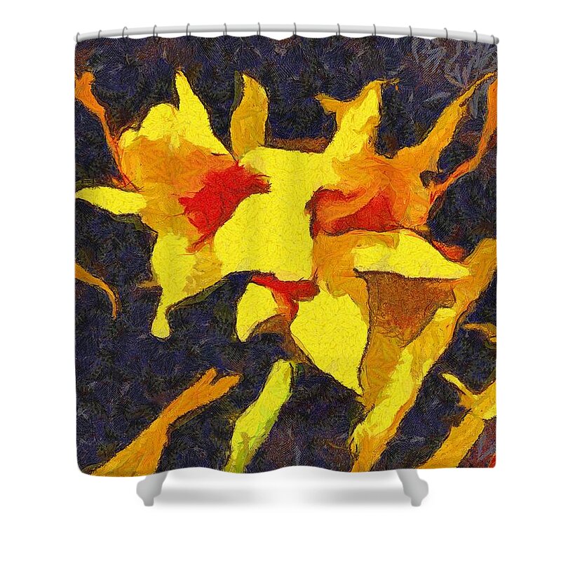 Lily Shower Curtain featuring the mixed media Daylilies at Night by Christopher Reed
