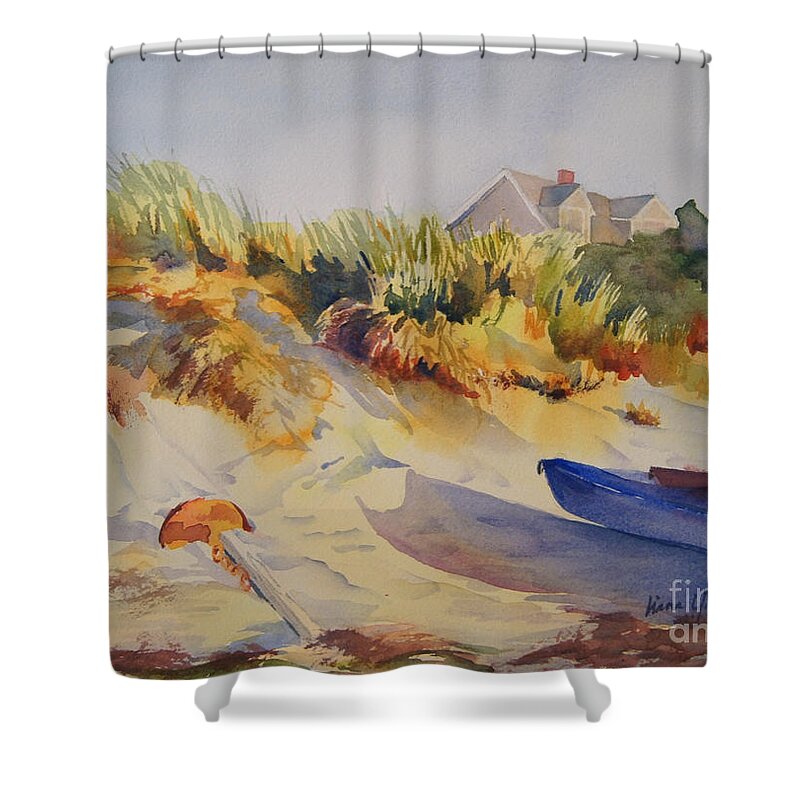 Beach Shower Curtain featuring the painting Day's End on the Dunes by Liana Yarckin