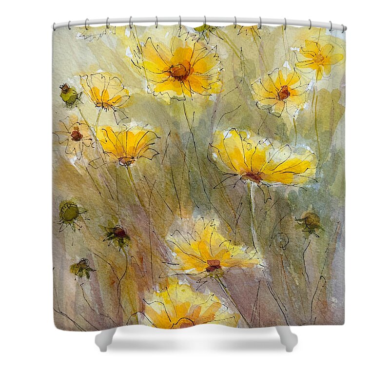 Daisies Shower Curtain featuring the painting Days of Sunshine by Susan Jenkins