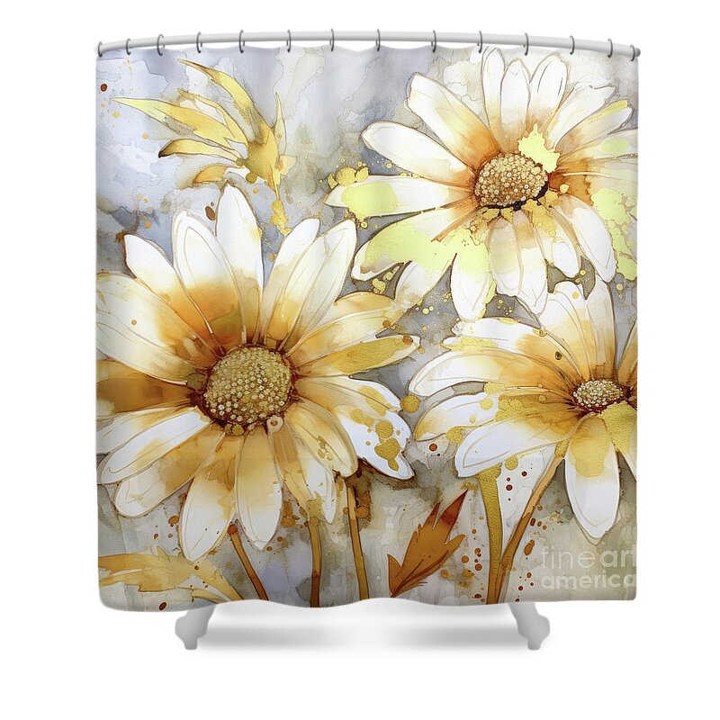 Daisy Flowers Shower Curtain featuring the painting Dazzling Daisies 2 by Tina LeCour