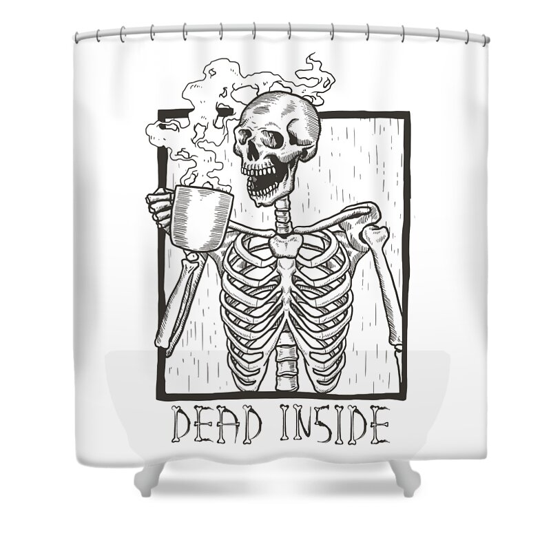 Cool Shower Curtain featuring the digital art Dead Inside Skeleton Coffee Halloween Meme by Flippin Sweet Gear