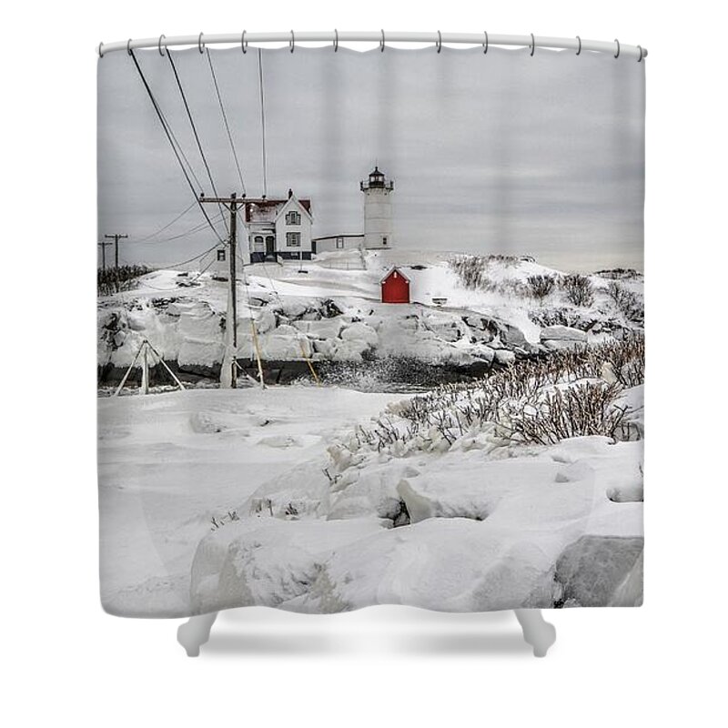 Cape Neddick Lighthouse Shower Curtain featuring the photograph Dead of Winter by Steve Brown