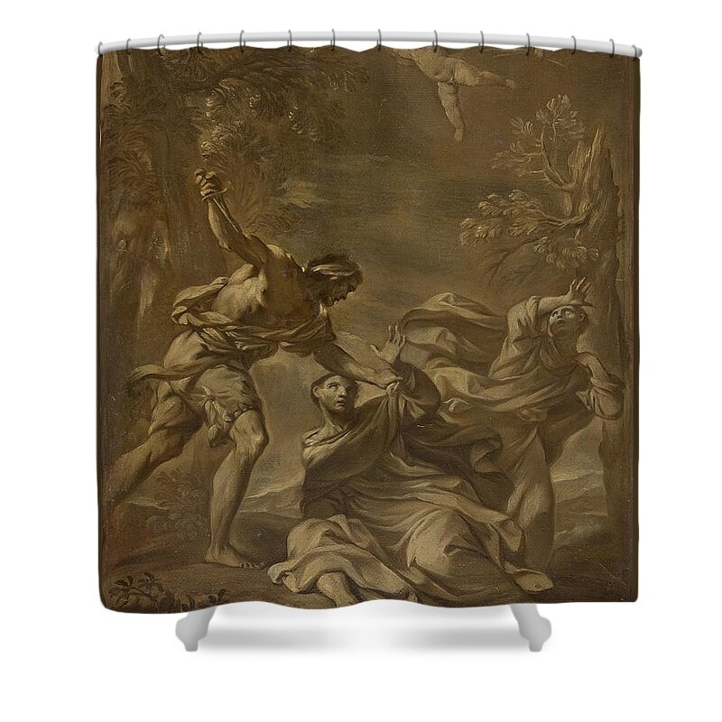 Felice Torelli Shower Curtain featuring the drawing Death of Saint Peter Martyr by Felice Torelli