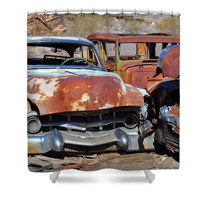Death Valley National Park Shower Curtain featuring the photograph Death Valley Automobile Junkyard by Kyle Hanson
