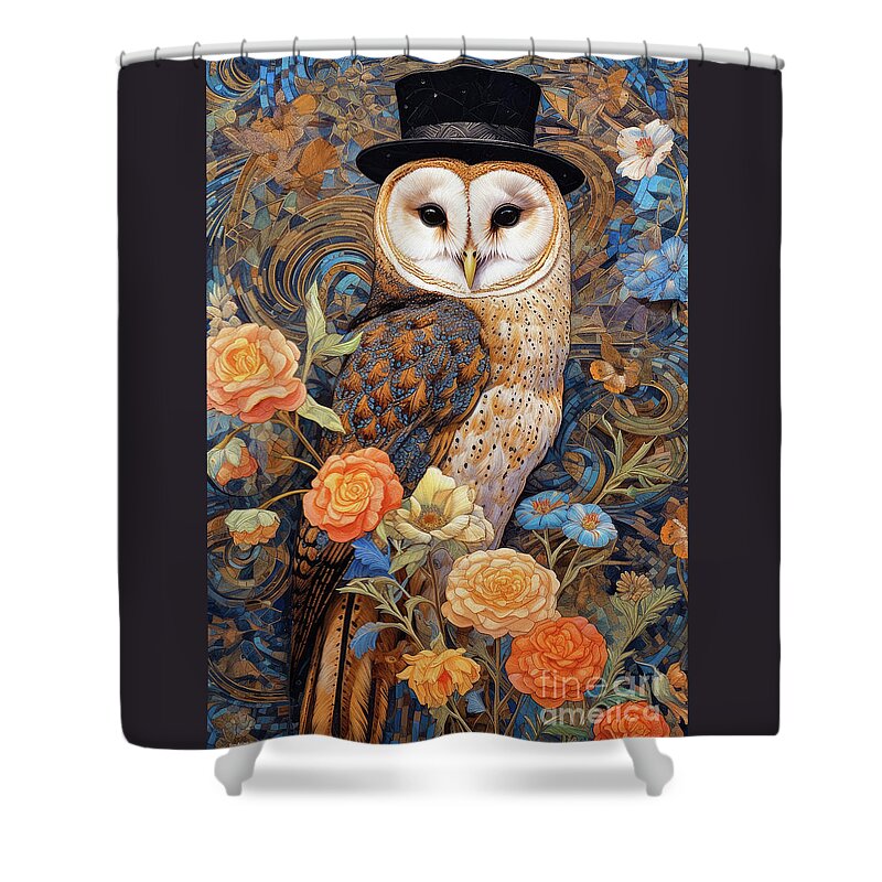 Owl Shower Curtain featuring the digital art Debonair Barn Owl by Tina LeCour