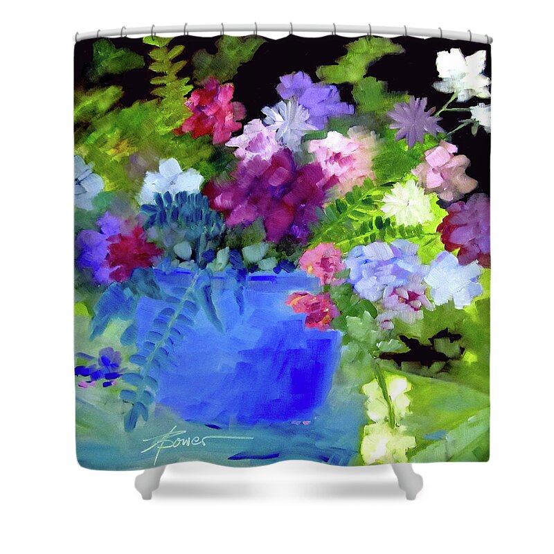 Flowers Shower Curtain featuring the painting December Blue by Adele Bower