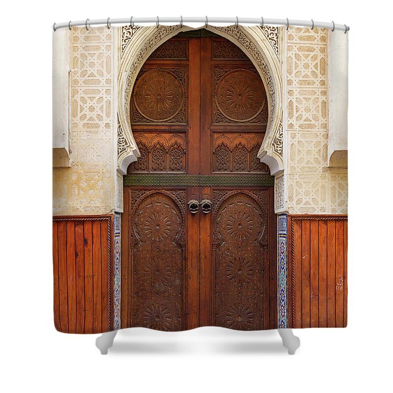 Door Shower Curtain featuring the photograph Decorated door in medina of Fez by Mikhail Kokhanchikov
