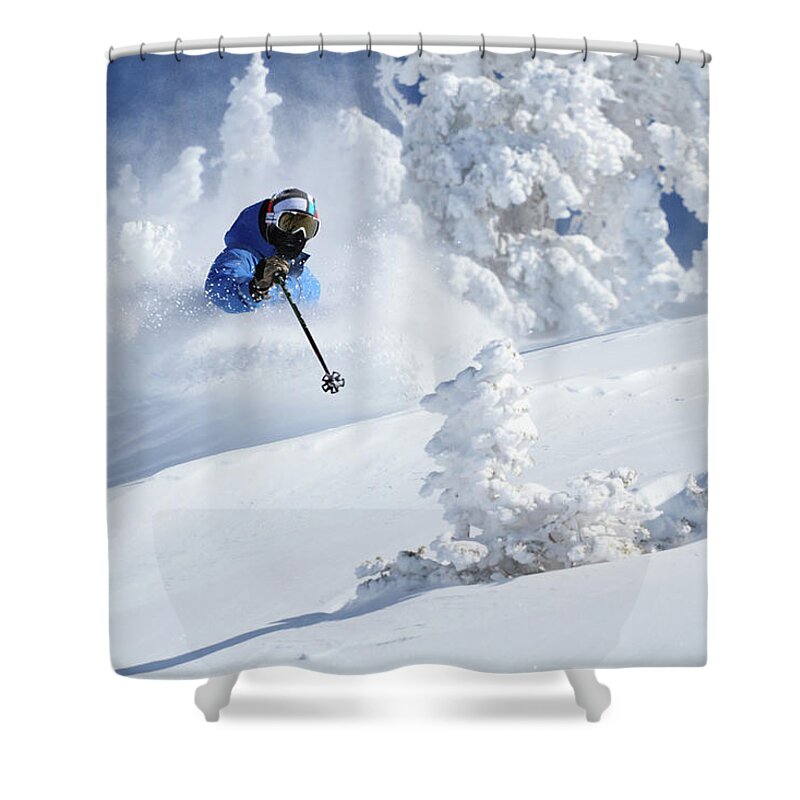 Utah Shower Curtain featuring the photograph Deep Powder Skier - Snowbird, Utah by Brett Pelletier