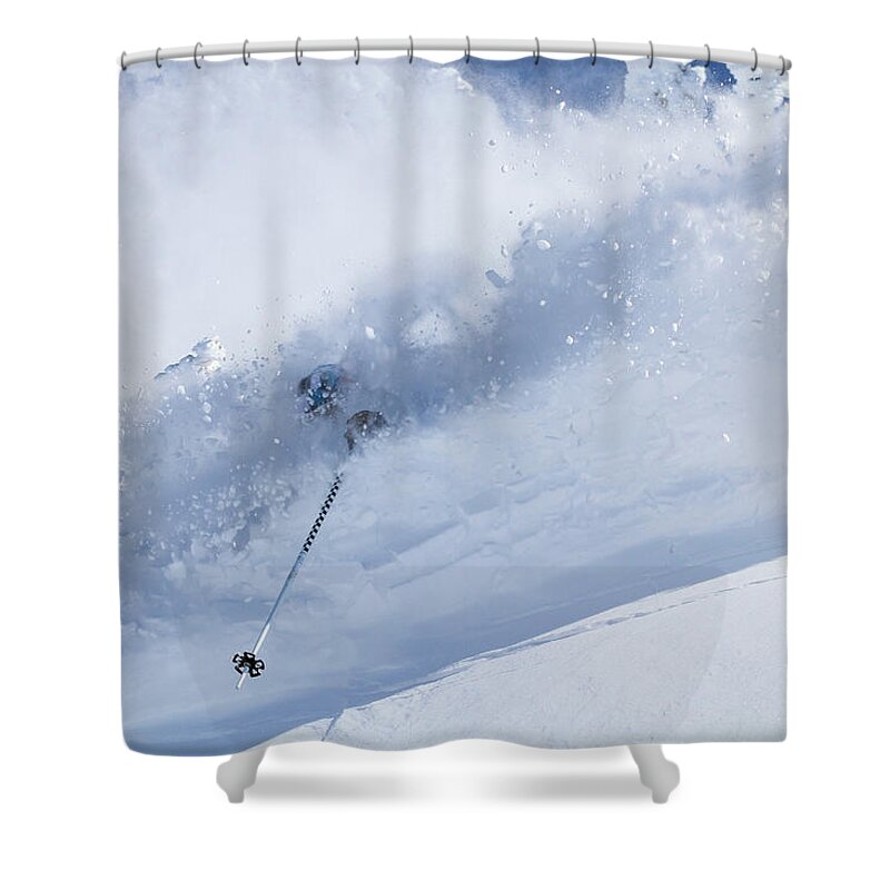 Utah Shower Curtain featuring the photograph Deep Powder Skier - Snowbird, Utah - IMG_5472e by Brett Pelletier