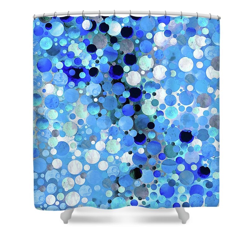 Blue Shower Curtain featuring the painting Deep Thoughts Blue Abstract Circle Art by Sharon Cummings